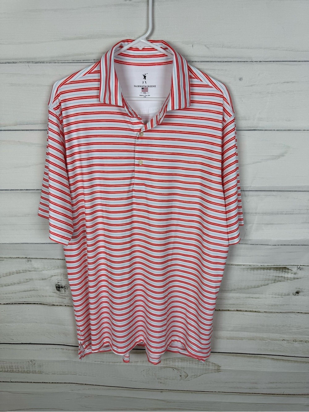 Fairway & Greene White Polo with Red Stripes
